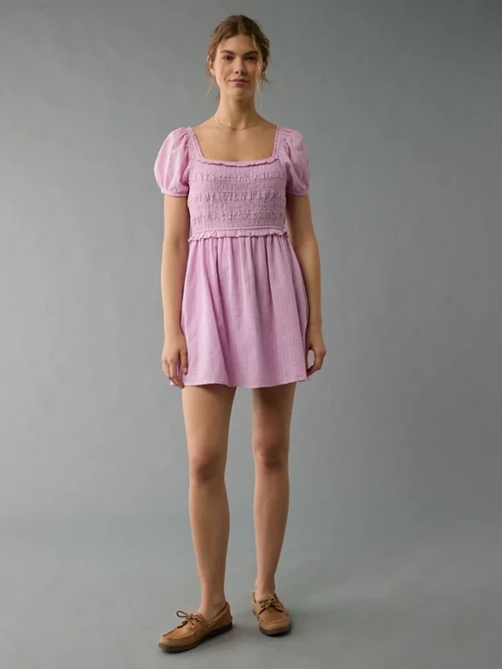 Ruched Bodice Puff Sleeve Mini Dress